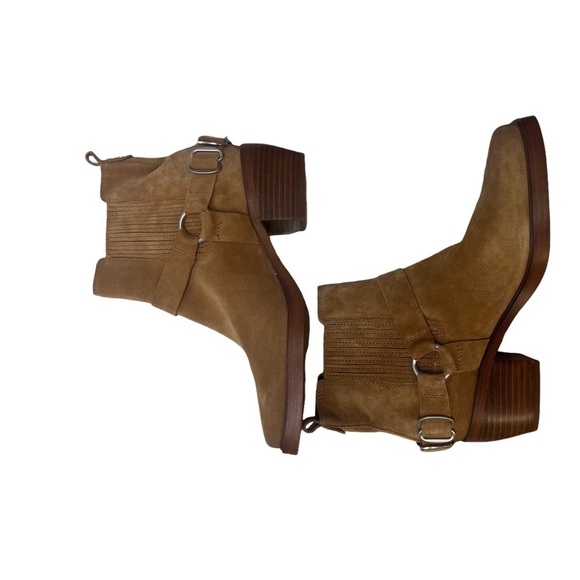 Sam Edelman Bellamie Bootie Camel Suede Size 8 Ankle Bootie Chunky Heel Strap - Picture 8 of 12